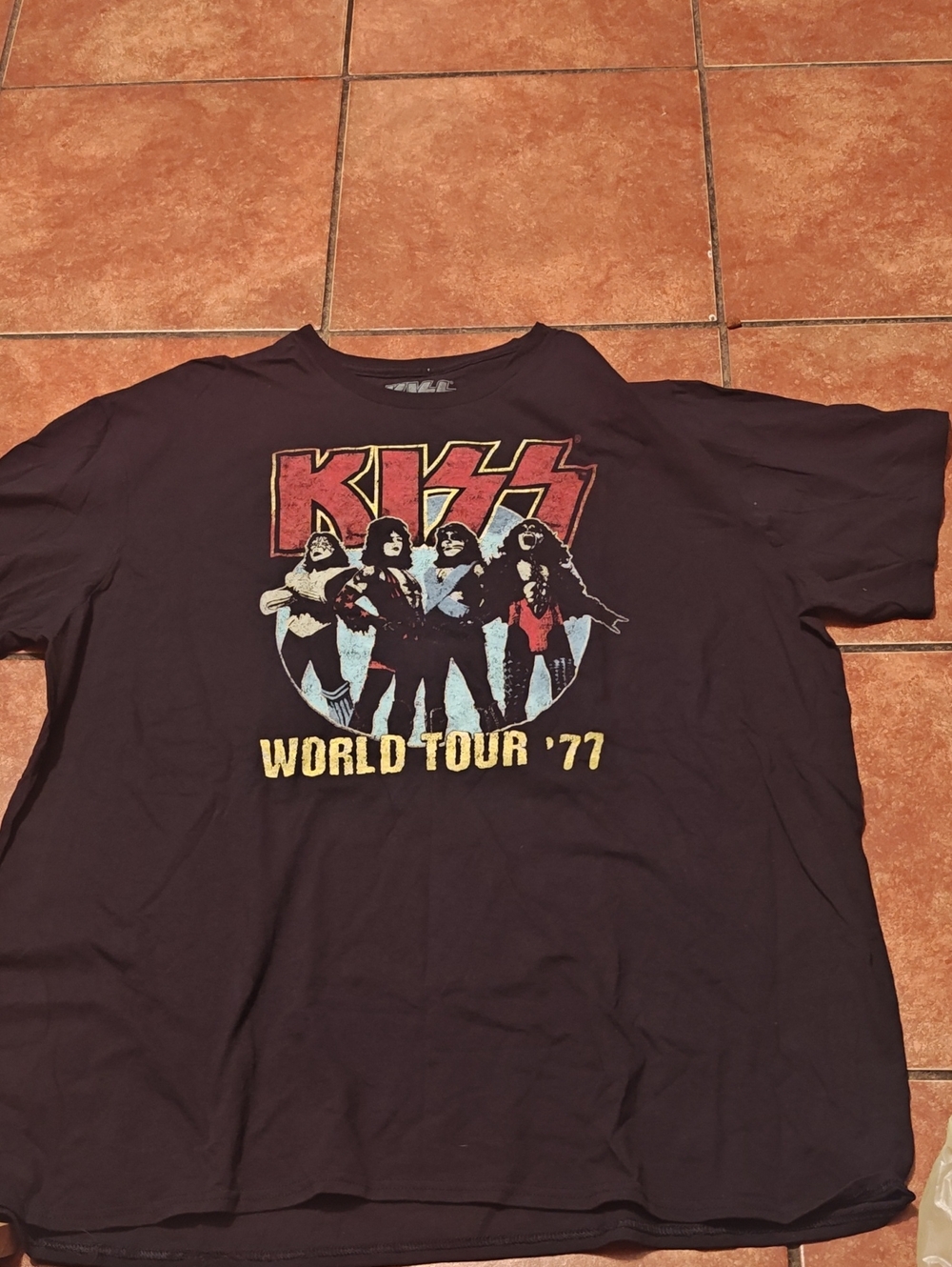 Kiss Black Graphic Tee with Red, Yellow and Blue Print